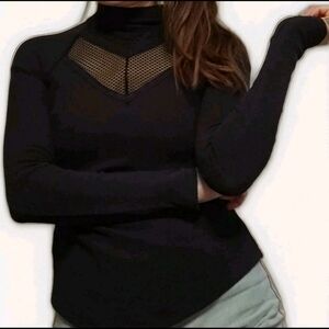 Free People Mock Neck Peek-a-boo Thermal In Black Size XS